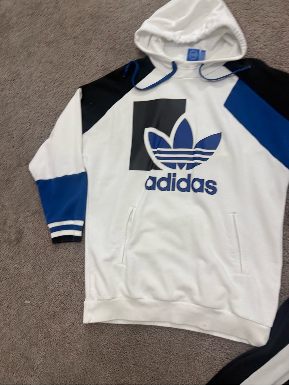 Women’s adidas White, Royal Blue & Black Trefoil Pullover Hoodie, leggings - Picture 5 of 10